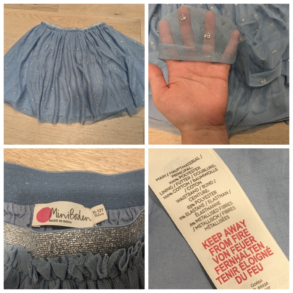 Mini Boden silver polka dot sky blue tulle skirt 11-12Y